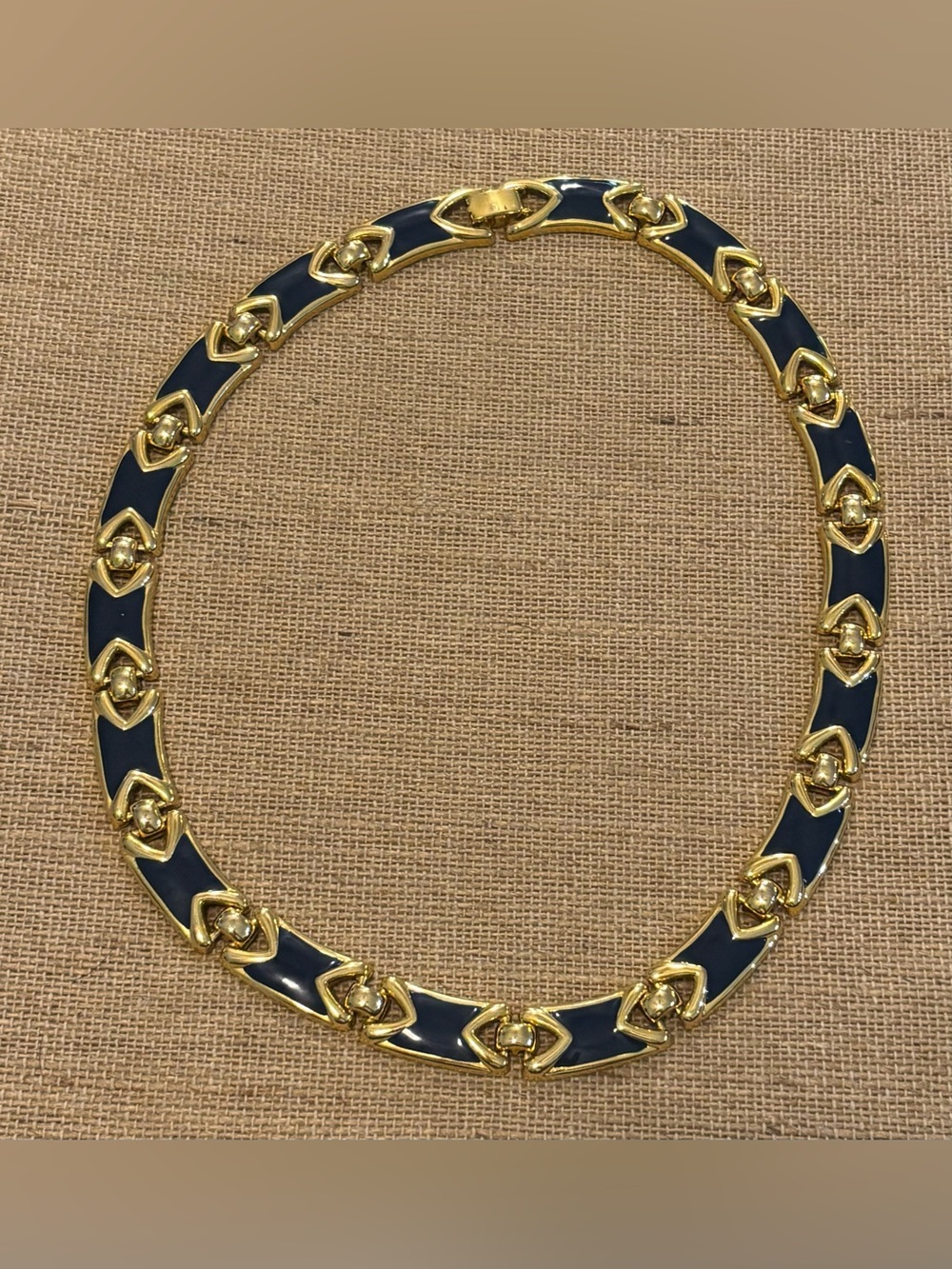Vintage Goldtone Blue Enamel Chevron Link Shape 17" Necklace